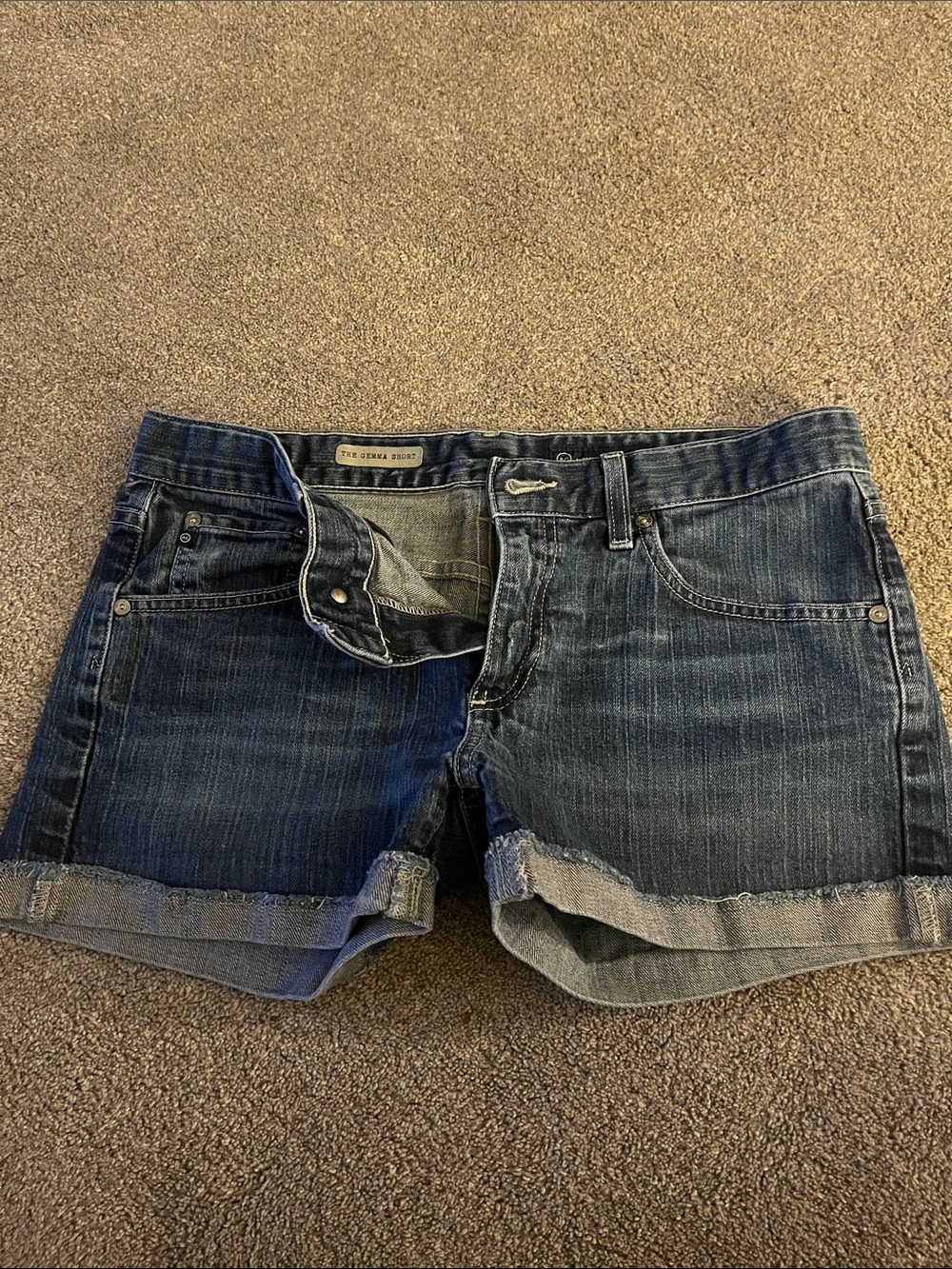 Ag Adriano Goldschmied Blue Distressed Cuffed Denim Shorts